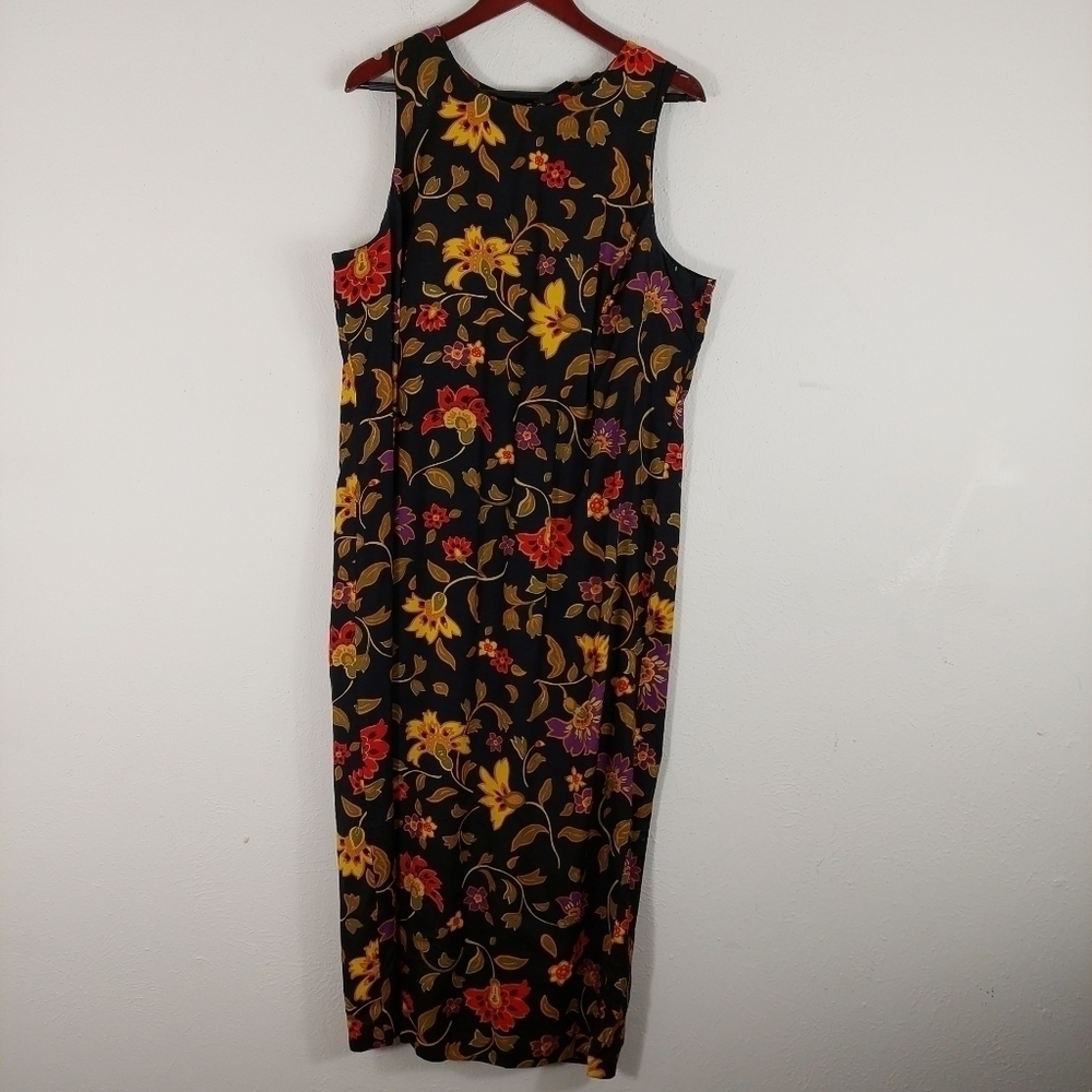 VTG Sunshine Starshine Womens Black Floral Dress Size M Keyhole Back Sleeveless